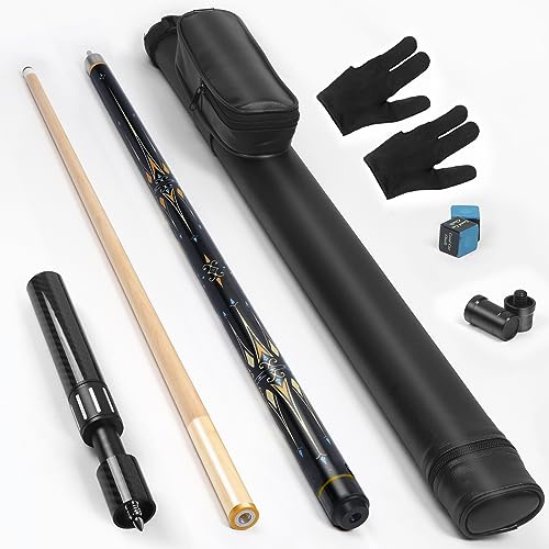 lotmusic Poolstock mit Teleskop-Faserverlängerungsqueue, 147,7 cm, professionelles Pool-Queue-Stick-Set mit schwarzem Pool-Queue-Koffer und Billardzubehör (Muster (1) mit Verlängerungsqueue)
