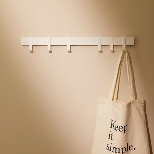 Designfabrik Hamburg Garderobe | Garderobenhaken | Kleiderstange Wandmontage | Garderobenleiste aus Metall | Wandgarderobe mit beweglichen Haken | Modernes Design Weiß 58 cm