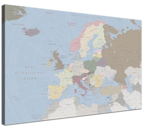 LANA KK Europakarte Pinnwand Leinwand Iceblue Deutsch 80 × 60 cm