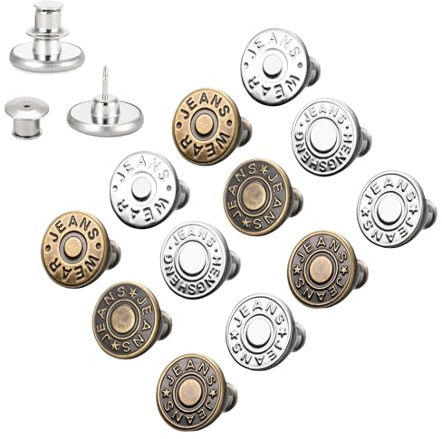 12 Jeansknöpfe ohne Nähen, 17-mm-Knopfnadeln zum Einsetzen von Hosenknöpfen, DIY-Jeansknöpfe, um Hosen enger zu machen, zu erweitern oder die Hosengröße zu reduzieren