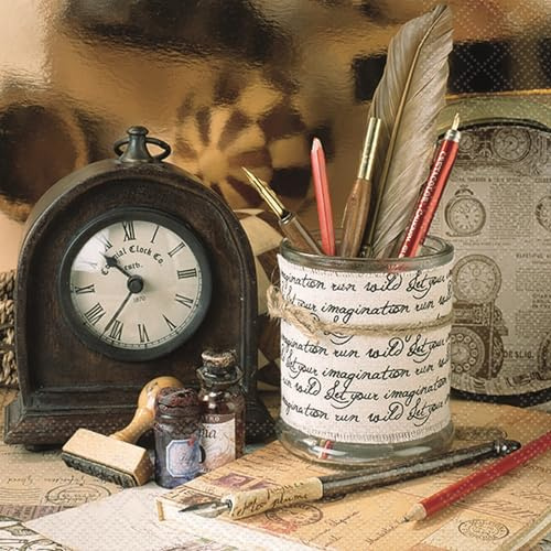 20 Servietten Schreibtisch eines Schriftstellers als Tischdeko. Papierservietten mit Motiv. Auch für Decoupage und Serviettentechnik 33x33cm