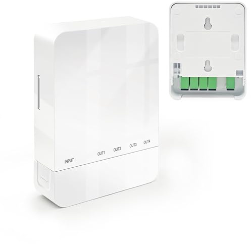 1x4 PLC Splitter Verteilerbox SC/APC Singlemode, Wandmontage GPON EPON FTTH | Terminalbox mit SC/APC-Adaptern, platzsparende Wandmontage passend für alle gängigen FTTx-Glasfasernetzwerkaufbauten