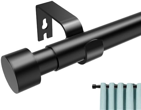 Jialexin Curtain Pole 40-116cm, Matte Black Rail with Modern Cylinder Finials, 25mm Heavy Duty Metal Rod for Compact Spaces (16-46 Inch)