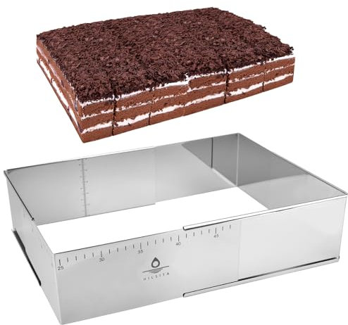 Hilsita Einstellbare Rechteckige Kuchenrahmen, Tortenring Eckig, Edelstahl Brownie Form, Tiramisu Kuchen Formen Backen, Backrahmen Rechteckig, Tortenring Höhe 10cm (25 * 19 * 10cm)