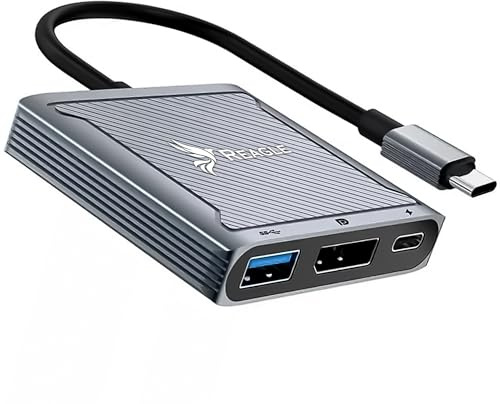 Reagle USB-C Hub Adapter mit DisplayPort 8K@60Hz, 100W Power Delivery, kompatibel mit MacBook, iPad, Windows, Aluminiumbeschichtung, Plug & Play