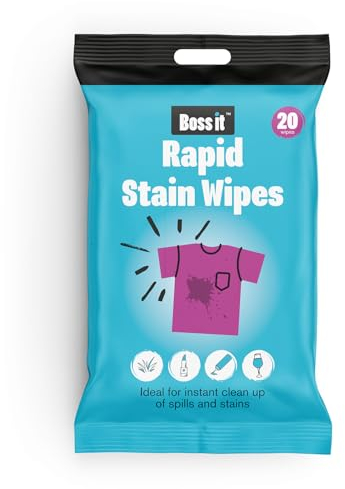 Boss it Rapid Stain Remover Wipes (Pack of 20), Instant Stain Remover for Clothes, Carpets & Upholstery, Biodegradable & Plastic-Free - Boss it Laundry Wipes