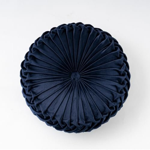 Runde Wurf Kissen für Couch dekorative Rund Gefüllt Kissen Samt Dekokissen für Zuhause Sofa Bett Auto Kürbis Runde Samt Kissen für Sofa Bett Stuhl Boden Auto dekorative (marineblau,35*35*13cm)
