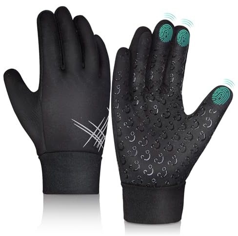 AOTOW Kids Winter Warm Sports Gloves - Cold Weather Water-Resistant Thermal Cycling Glove for Bike Snow Ski Football, Children Mittens Age 4 12 Years Boys Girls Black