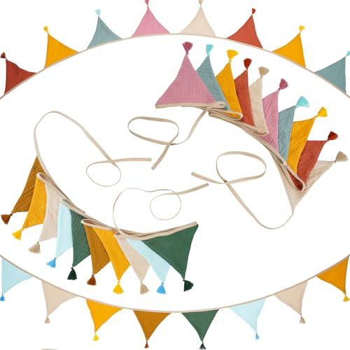 2 Pezzi Bandierine per Cameretta dei Bambini, 2.6 m Bandierina Banner Ghirlanda per la Cameretta dei Bambini Gagliardetto Bandiera Triangolare Decorativa per Feste, Compleanni, Camerette