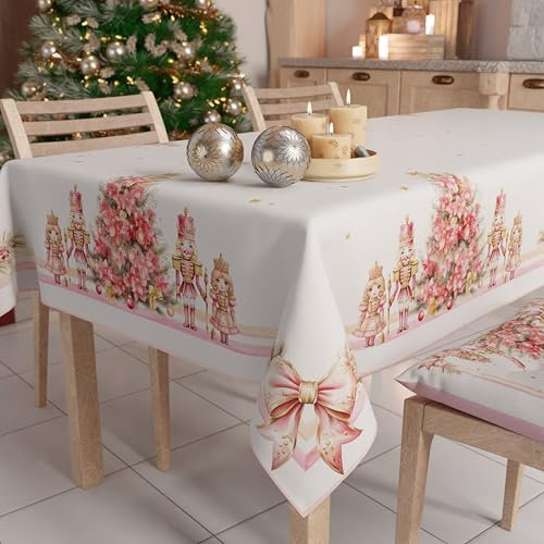 PETTI ARTIGIANI ITALIANI - Mantel Navidad, Manteles Antimanchas, Mantel Mesa Rectangular, Mantel Navideño 140x240 cm Cascanueces Rosa, 100% Made in Italy