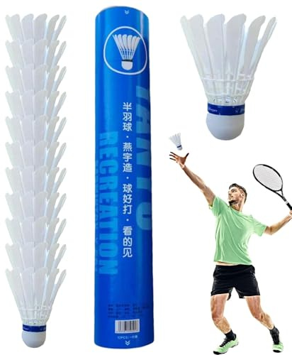 Badminton Federbälle - Badminton Federbälle mit hoher Stabilität | 12X Federbälle Badminton | Hohe Stabilität Badminton Federbälle für Anfänger, Freizeit, Training, Indoor
