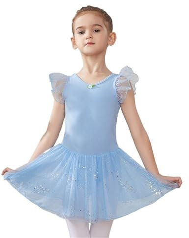 AMEEDA Ballettanzug Tanzkleid Ballettkleid, elegant, for Mädchen/Kinder, Gymnastik, Praxis, Tanz, Ballett-Tutu, Trikotrock, Ballerina, glänzend, hohl, Criss-Cross-Rücken(Blue,120 Height 105-115cm)