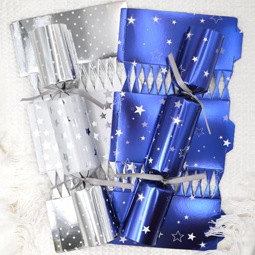 Gyoungt Knallbonbons für Weihnachten, 10 Hüte, 20 Saiten, 10 Witze, silberfarben, Weihnachtsfeier-Spiel, zum Selbermachen, Knallbonbons, festlich, saisonal, 10 Stück