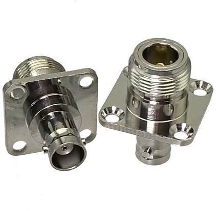 2 Stück Adapter N-Buchse auf BNC-Buchse 4-Loch-Flansch gerade RF-KOAXIAL-Stecker Drahtklemme