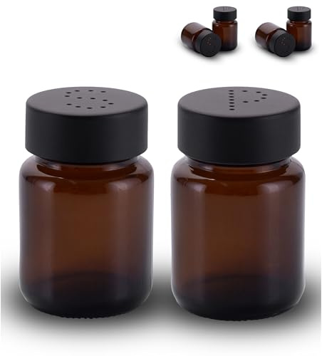 Koffs Design Lot de 2 salières et poivrières en verre ambré – Shaker à sel avec couvercle en acier inoxydable – Salière et sel – Salière et sel – Salière et poivre – Salière et poivre