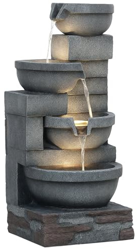 Outsunny Fuente de Agua Fuente de Jardín Iluminación LED 38x35x78,5 cm Gris