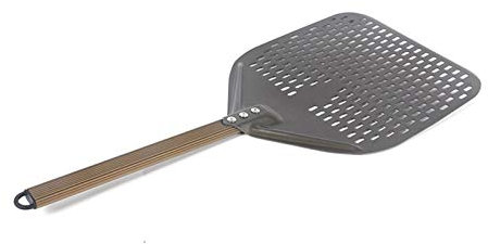 Pala para Pizza Rectangular de 30 cm, Perforada, de Aluminio, para Hornear (Negra)