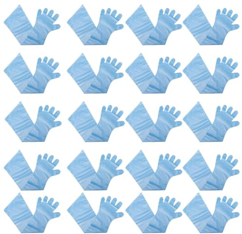 OUDQFCJ Pack of 20 Animal Breeding Gloves, Stretchy Disposable Gloves for Livestock Breeding, Soft Plastic Gloves with Extra Long Cuff (Blue)