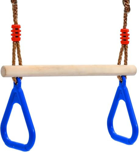 REDCAMP Trapeze Swing Bar Rings, Trapeze Bar for Kids with Adjustable Rope, Locking Straps, Outdoor Swing Set Playground Accessories, Blue