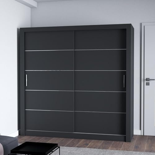 LEXISS Modern Sliding Door Wardrobe – Customizable Sizes & Colors – Contemporary Bedroom Storage Cabinet (Black, 203cm)