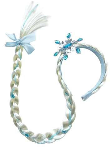 Lange Haare Prinzessin Dress Up Perücken, Frozen Princess Stirnband Blau, Elsa Pferdeschwanz Haarverlängerung Perücke, Geflochtene Perücken Geburtstage für Mädchen Party