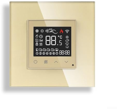 ZAMETTER Smart Digital Thermostat Programmable Smart Wireless Room Thermostats Wall Digital Thermostat Central Heating Controller LED Heating Management Remote Controller(Gold)