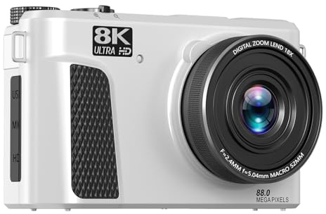 Tosuny 8K Digitalkamera, Auto Focus 88MP Kameras für Fotografie, 18x Zoom WiFi Vlogging Kamera, 3 Zoll Flip Screen, mit Webcam Modus, Filter, Mehrere Filter LED Fülllicht (White)