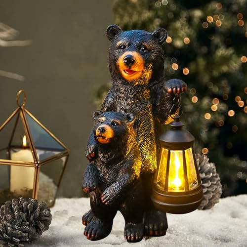 HAMON Statue d'ours décorative à énergie solaire, statue d'ours noir de 25,4 cm avec lumière solaire, statues de jardin à énergie solaire pour extérieur, cour, jardin, maison, pour maman, femme
