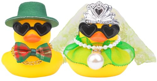 Mwmoeen 2 Stück Braut und Bräutigam Gummi Enten für Hochzeitsgünsten, Party-Gunsten, Hochzeitsdekoration, Hochzeit Segen Kuchen Jubiläumsgeschenk mit weißem Schleier