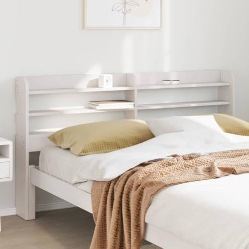 MOBCANT Kopfteil mit Ablagen Weiß 160 cm Massivholz Kiefer, Bettrückwand Kopfenden Wandkissen Bettkopfteil Geeignet für Bettgestell Bed Bettrahmen Boxspringbett