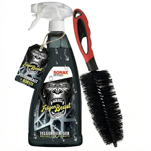 2 teiliges Felgenreinigungs-Set: Sonax Felgenbeast 1000ml und Craft-Equip Felgenbürste 35cm - zur schonenden Reinigung von Alufelgen oder Stahlfelgen
