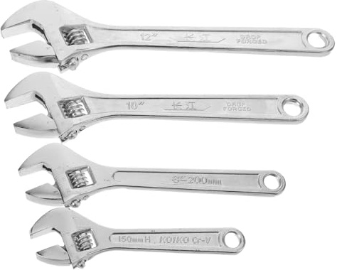 Ipetboom Jeu de 4 Clés à Molette Réglables en Fer Robuste – Coffret Multifonctions pour Plomberie et Maintenance Domestique – Clés Plates Universelles Ergonomiques Portables et