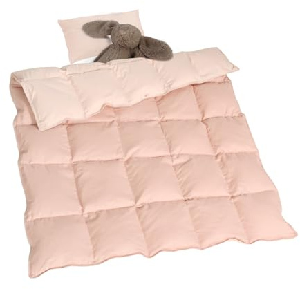 zzlamb Muslin Toddler Down Comforter Baby Down Blanket, Lightweight Crib Quilt All Season Duvet Insert, Soft & Breathable 100% Cotton Muslin Cover for One Side Machine Washable, Cherry Pink 41x48in