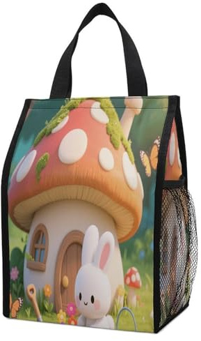 Reusable Insulated Lunch Bag Box 9L Leakproof Rabbit Planting Flowers Cooler Bag with Interior Pockets for Women Men Portable Snack Bags Insulated Lunch Tote Bags for Work Picnic Camping