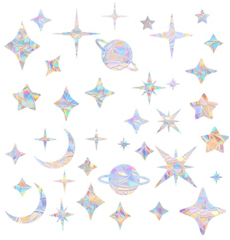 38PCS Window Stickers, Sky Design Window Stickers for Glass | 38 PCS Bird Window Stickers Anti Collision, Non-adhesive Window Decals for Glass, Starry Sky Design to Prevent Bird Strikes (
