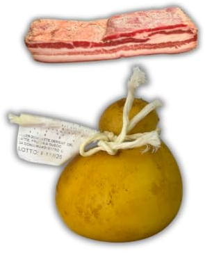 Machegusto! – Pancetta Plate Italienne 300g et Caciocavallo Fumé 700g – Coffret Gourmand Italien – Charcuterie Artisanale et Fromage Italien Affiné – Planche à Découper Offerte