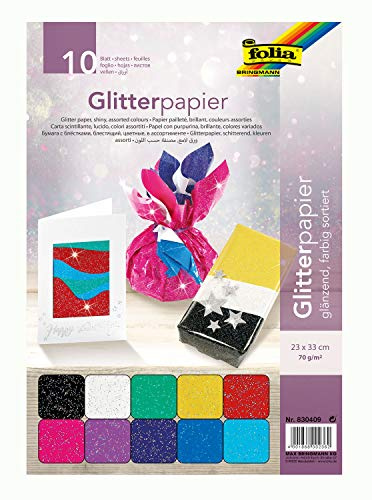 Folia 830409 - Papel brillante para manualidades (70 g / m², 23 x 33 cm, 10 hojas), colores variados [importado de Alemania] , color/modelo surtido