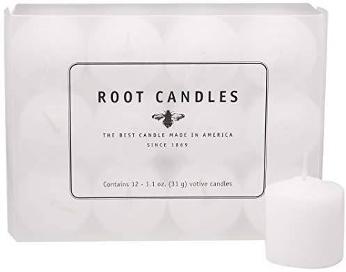 Root Candles Fragrance Free Votive Candles Premium 10-Hour Votives Handcrafted Beeswax Blend Candle, 12-Count, Unscented