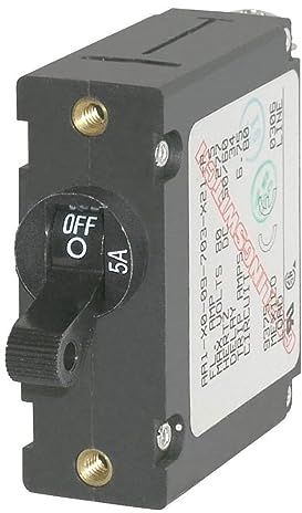 Blue Sea Systems 7200 A-Series Black Toggle Circuit Breaker, Single Pole 5A
