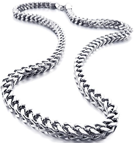 Munkimix 6MM Breit Rostfreier Stahl Wasserdicht Kette Halskette zum Männer Frauen Jungs Mädchen Kubanische Gliederkette Halskette Dick Metall Fuchsschwanz (3 Farben - Silber Schwarz Gold, 550MM Lange)