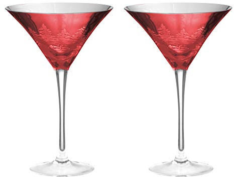 Artland - Alpine Martini Glasses - Set of 2 - Red Electroplated Design - Festive Martini Glasses for Celebrations