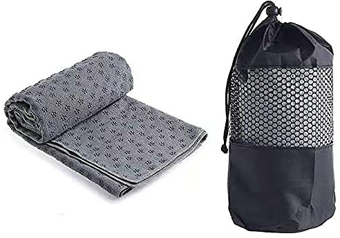 Microfibre - Asciugamano da Yoga in PVC, Antiscivolo, per Yoga, Pilates, Sport, Fitness, casa, Spiaggia, Campeggio, Grigio