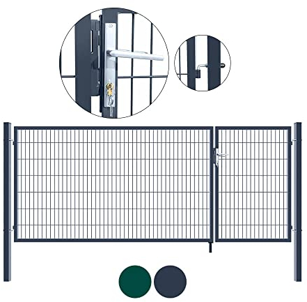 Home Deluxe - Doppelflügel Gartentor ADITUS - Grün, 200 x 350 cm - inkl. Griff, Schloss, Schlüsseln und Bodenverriegelung I Gartenpforte Einfahrtstor Hoftür