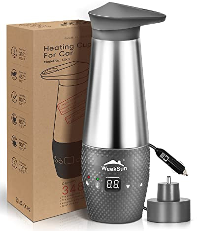 Hervidor de Agua para Coche 12 V, Hervidor de Viaje Acampar con Control de Temperatura, Interior de Acero Inoxidable, Hervido Rápido, Apagado Automático, Protección para Hervir y Secar, 348 ml