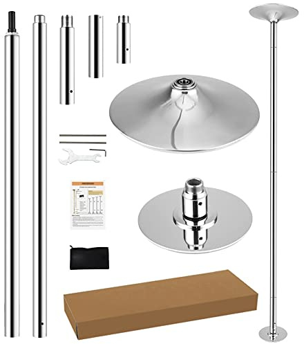 PRIORMAN Dance Pole Set -Premium Heavy Duty Height Adjustable 7.38-8.85ft Portable 45mm(1.77) 360°Spinning Pole Dancing Pole W/CE Certificate for Home Gym, Removable, 200KGS Capacity, Silver