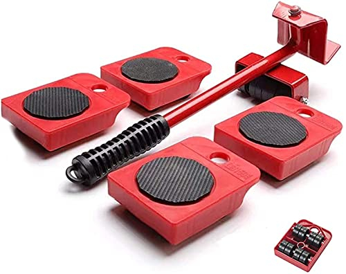MacroHu Ruedas de Transporte para Mover Muebles Pesados, Juego de Rodillos Elevadores, Herramientas de Movimiento Deslizantes - Rojo