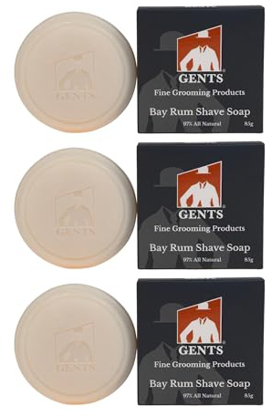 GENTS 97% All Natural Shave Soap - Creates a Rich Lather Foam for Wet Shaving Experience (3 Pack Bay Rum) Birthday Gift