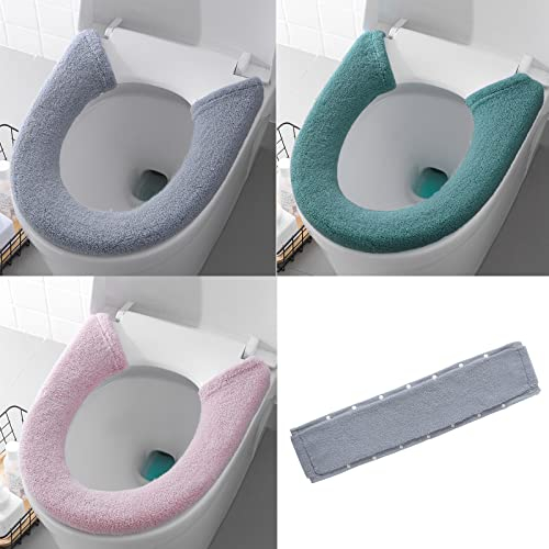 Gukasxi 3 Stück WC Sitz Pad, Toilettensitzbezug Warm, Toilet Seat Cover, Schaltfläche Stil 3 Farbe, WC-Sitzbezüge, Waschbar weich Dicker, für Die Meisten O-U-Toiletten