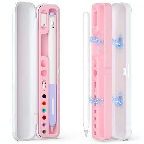 Joosko Magnetic Carrying Case Compatible with Apple Pencil 2nd Generation and 1st Gen Pencil and Samsung Galaxy S-Pen Series, Pencil case Consists of Hard PC Shell and Soft Silicone Inner (Pink)