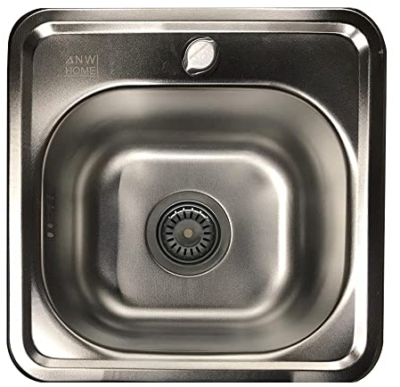 ANW HOME Évier de cuisine avec siphon, évier de cuisine en inoxydable avec trou pour robinet, évier d'angle en acier inoxydable, évier encastré en acier (Micro Décor - 38x38 cm)